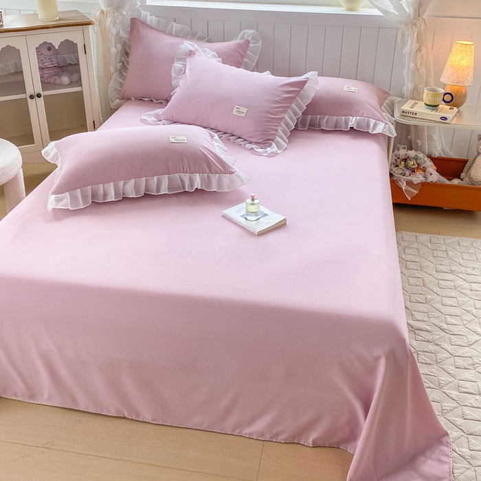 91家纺网 家纺一手货源 找家纺 红日子纺织品 2025新款韩版华夫格水洗棉四件套 蜜桃粉