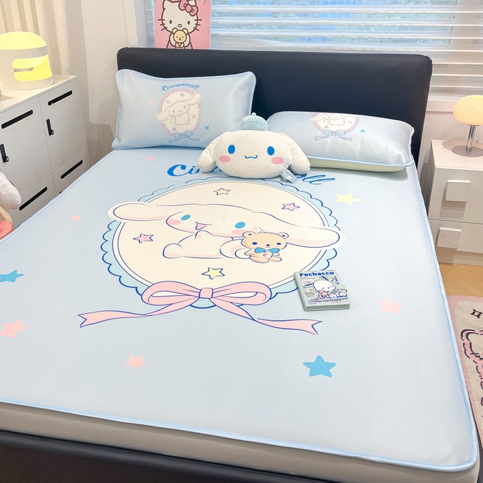 91家纺网 家纺一手货源 找家纺 暮思家居 2025新款正版授权A类大版数码印花三丽鸥可机洗1200D冰丝凉席可组合针织棉夏被四件套床笠款 床笠款-幸福大耳狗