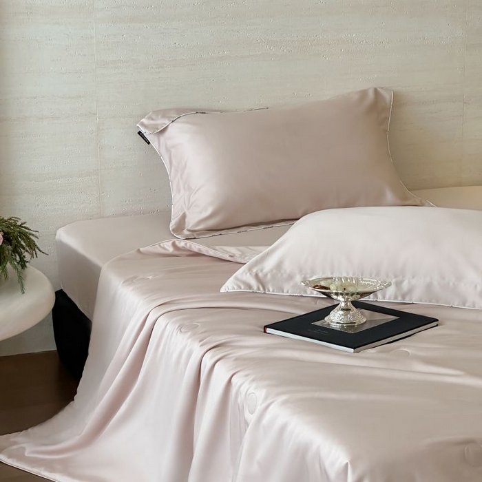 91家纺网 家纺一手货源 找家纺 茧羽世家 2025天丝纯色床笠夏被被子如丝系列 如丝 魅影粉