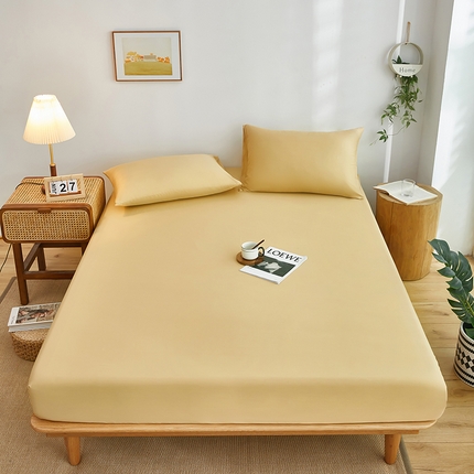 艾橙家纺 2025新款正宗133x72喷气织造全棉纯棉纯色床笠三件套 米驼色