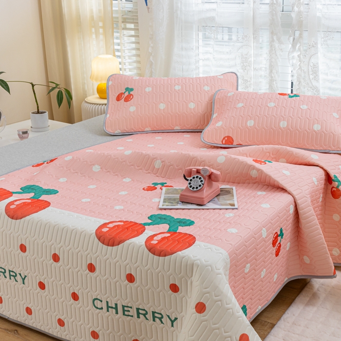 91家纺网 家纺一手货源 找家纺 默忆 2025新款凉感丝印花乳胶凉席 甜心樱桃