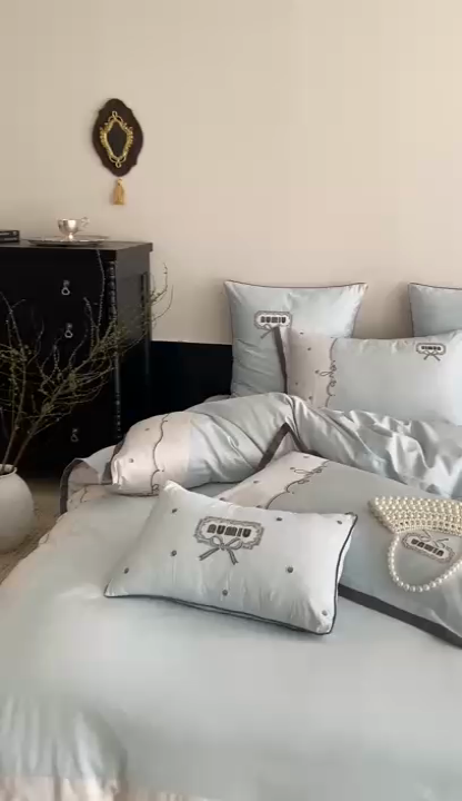 91家纺网 家纺一手货源 找家纺 品家居2025新款高支高密贡缎长绒棉四件套 觅-蓝