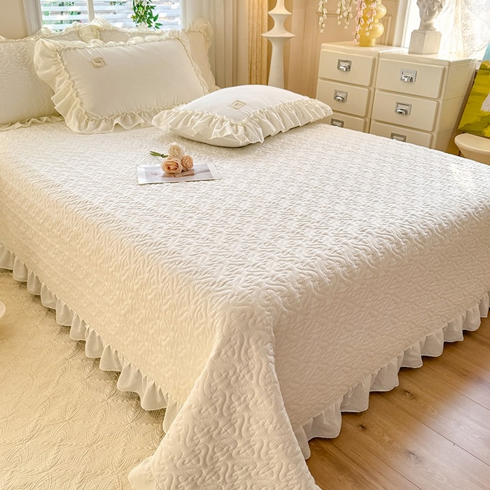 91家纺网 家纺一手货源 找家纺 花香四季家纺 2025新款泡芙小姐双层纱华夫格柔棉夹棉绗缝床盖单件三件四件套 泡芙小姐-米