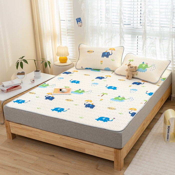 91家纺网 家纺一手货源 找家纺 默忆 2025新款凉感丝印花乳胶凉席 快乐小象