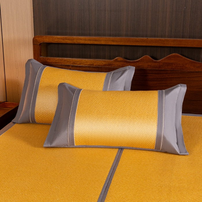 91家纺网 家纺一手货源 找家纺 卡罗兰 2025新款藤席凉席三件套床单床笠黄金藤系列 黄金藤小麦黄-床席