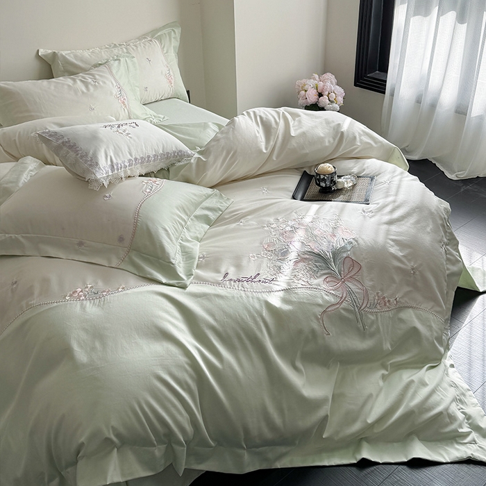 91家纺网 家纺一手货源 找家纺 优悦生活馆 2025新款全棉新疆长绒棉四件套-鸢尾花畔 控价 鸢尾花畔-夏至绿