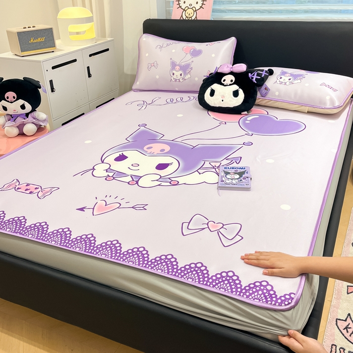 91家纺网 家纺一手货源 找家纺 暮思家居 2025新款正版授权A类大版数码印花三丽鸥可机洗1200D冰丝凉席可组合针织棉夏被四件套床笠款 床笠款-梦想库洛米