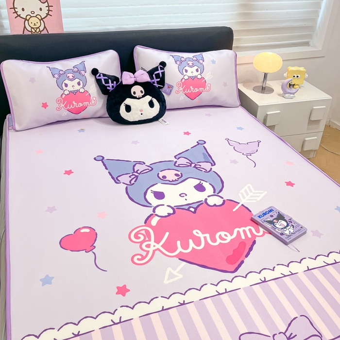 91家纺网 家纺一手货源 找家纺 暮思家居 2025新款正版授权A类大版数码印花三丽鸥可机洗1200D冰丝凉席可组合针织棉夏被四件套床笠款 床笠款-爱心库洛米