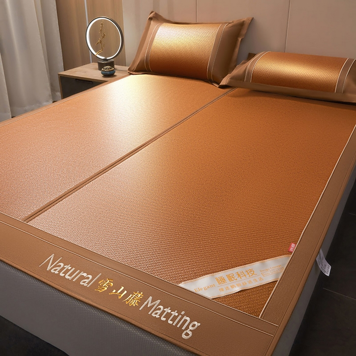 91家纺网 家纺一手货源 找家纺 卡罗兰 2025新款藤席凉席三件套床单床笠黄金藤系列 黄金藤经典咖-床笠