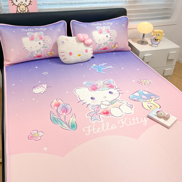 91家纺网 家纺一手货源 找家纺 暮思家居 2025新款正版授权A类大版数码印花三丽鸥可机洗1200D冰丝凉席可组合针织棉夏被四件套床笠款 床笠款-梦幻KT