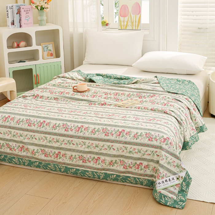 91家纺网 家纺一手货源 找家纺 锦鹭被业 2025新款A类里外全棉印花夏被 栀香海棠