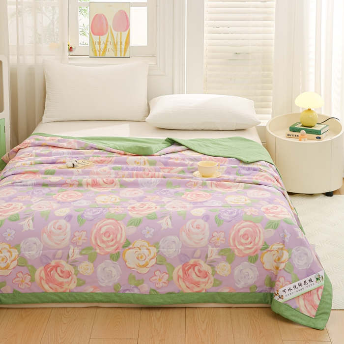 91家纺网 家纺一手货源 找家纺 锦鹭被业 2025新款A类里外全棉印花夏被 花幽兰