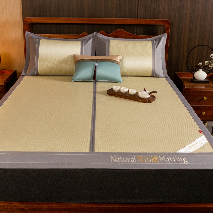 91家纺网 家纺一手货源 找家纺 卡罗兰 2025新款藤席凉席三件套床单床笠黄金藤系列 黄金藤香槟金-床席