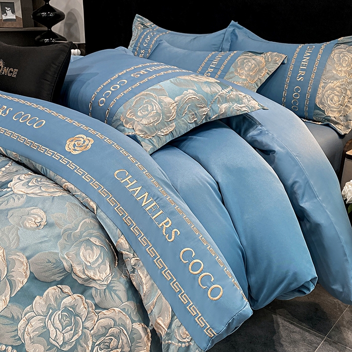 91家纺网 家纺一手货源 找家纺 （总）富宁2025新款浮雕金丝提花刺绣夏被四件套-恋花