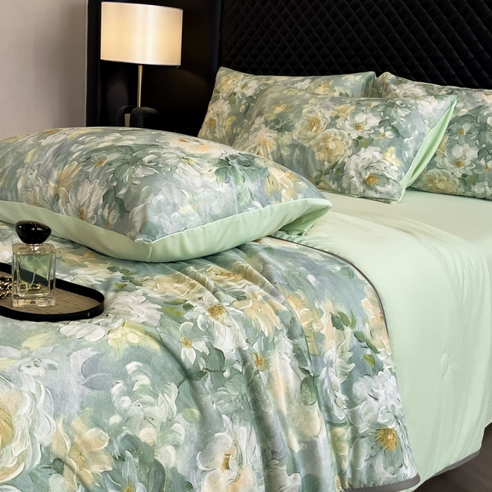 91家纺网 家纺一手货源 找家纺 花满路 2025新款成人夏被 丹青