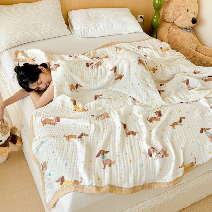 91家纺网 家纺一手货源 找家纺 乐家毛巾被2025新款全棉六层一体超柔泡泡纱多功能毯 大耳狗