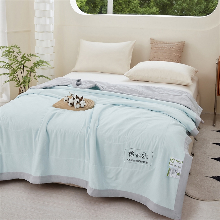 91家纺网 家纺一手货源 找家纺 芊梵 2025新款针织棉花夏被手包边单凉被空调被 棉朵-蓝