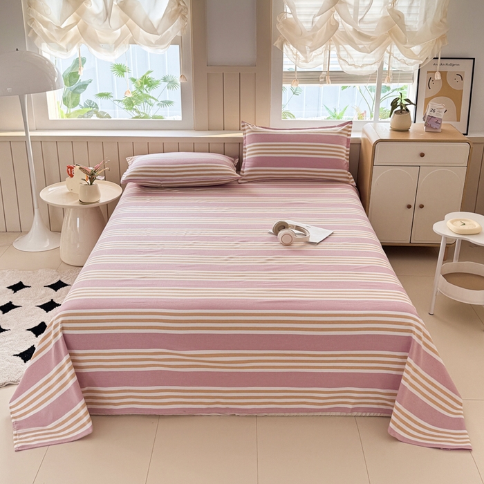 91家纺网 家纺一手货源 找家纺 2025新款全棉色织老粗布单床单 粉恋