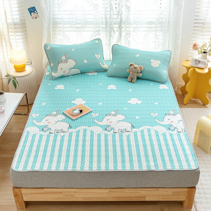 91家纺网 家纺一手货源 找家纺 默忆 2025新款凉感丝印花乳胶凉席 大白象