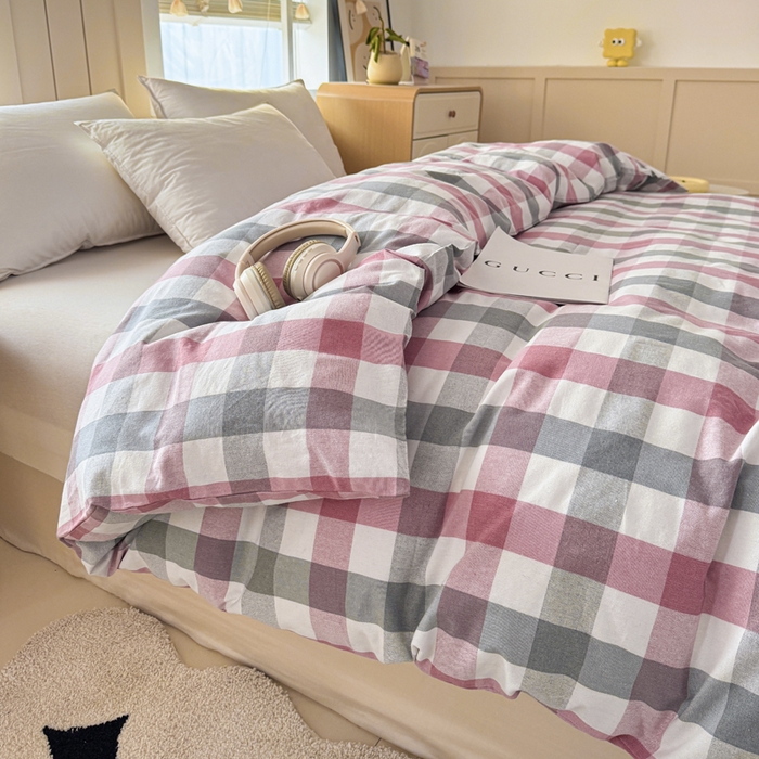 91家纺网 家纺一手货源 找家纺 2025新款全棉色织老粗布四件套 花格