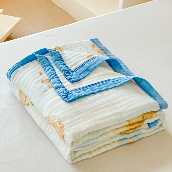 91家纺网 家纺一手货源 找家纺 乐家毛巾被2025新款全棉六层一体超柔泡泡纱多功能毯 小刺猬