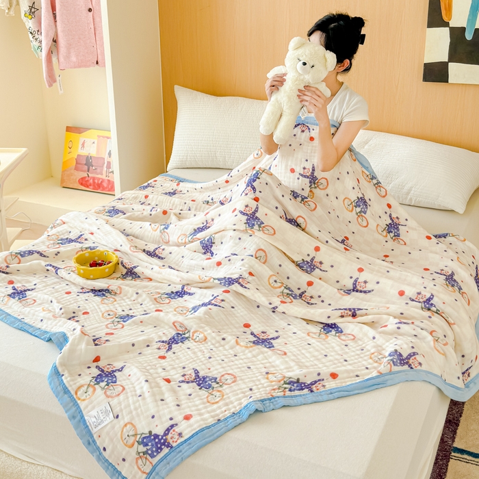 91家纺网 家纺一手货源 找家纺 乐家毛巾被2025新款全棉六层一体超柔泡泡纱多功能毯 马戏团