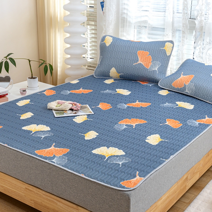 91家纺网 家纺一手货源 找家纺 默忆 2025新款凉感丝印花乳胶凉席 秋风落叶