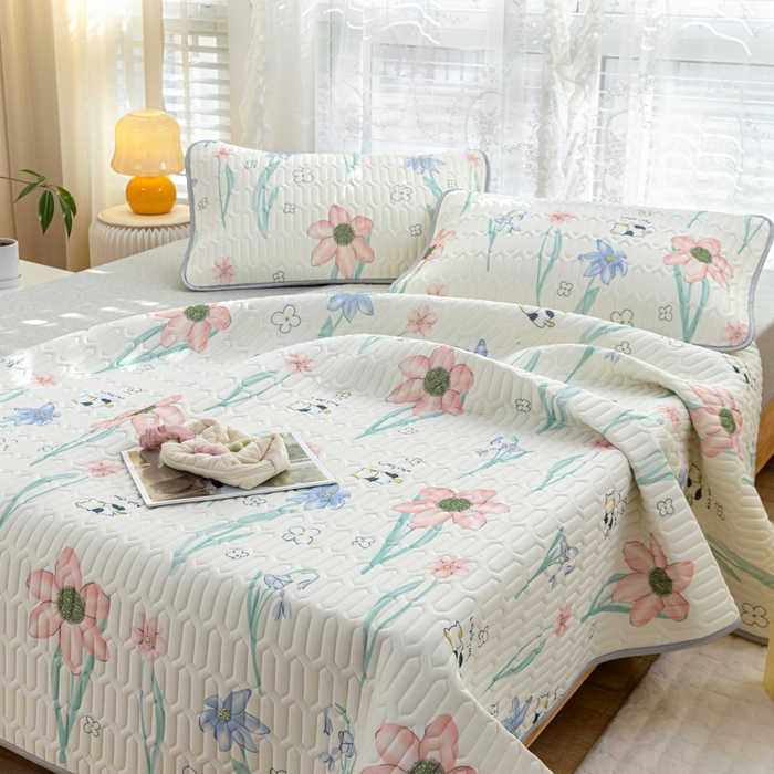 91家纺网 家纺一手货源 找家纺 默忆 2025新款凉感丝印花乳胶凉席 花开曼舞