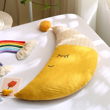 2025月亮全棉双层纱儿童荞麦枕头学生成人护颈枕芯 月亮-黄色