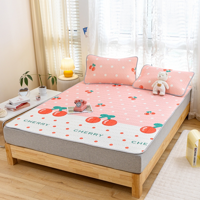 91家纺网 家纺一手货源 找家纺 默忆 2025新款凉感丝印花乳胶凉席 甜心樱桃