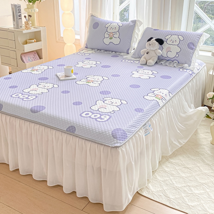 91家纺网 家纺一手货源 找家纺 康纳利2025新款A类冰豆豆床裙款凉席夏被四件套凉感丝空调被送买家秀 波点狗