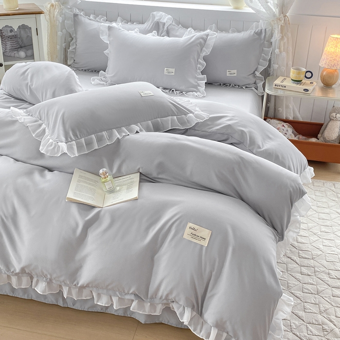 91家纺网 家纺一手货源 找家纺 红日子纺织品 2025新款韩版华夫格水洗棉四件套 绅士灰