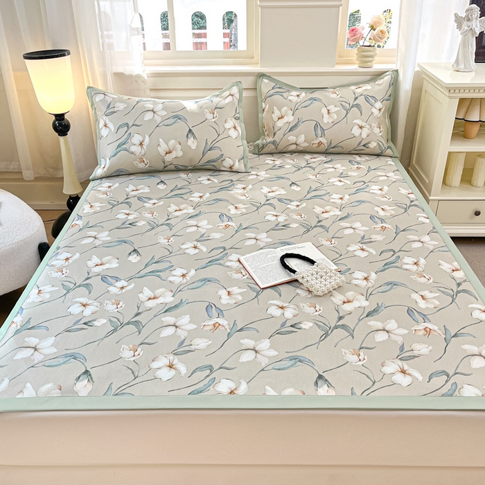 91家纺网 家纺一手货源 找家纺 绒艺席业 2025新款600D冰丝印花数码印花冰藤席赫本风系列 后花园