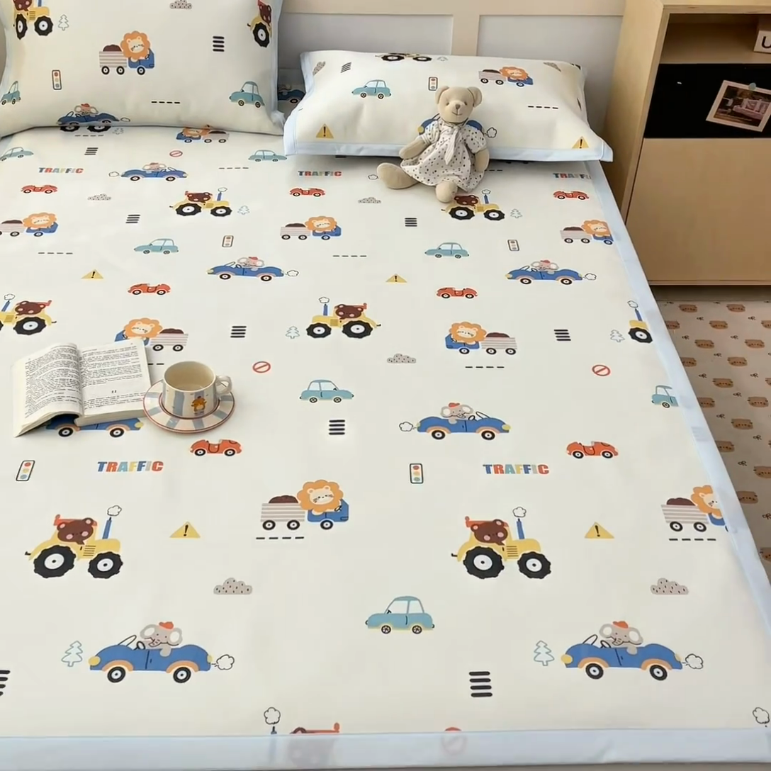 91家纺网 家纺一手货源 找家纺 绒艺席业 2025新款600D冰丝印花数码印花冰藤席卡通小清新系列 快乐总动员