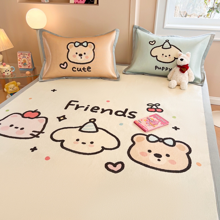 91家纺网 家纺一手货源 找家纺 慕尚2025新款大板卡通冰丝席三件套 3个好朋友