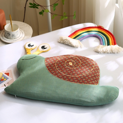 蔻眠 2025圆点蜗牛-全棉双层纱卡通儿童荞麦枕芯成人枕头 蜗牛-绿色 35x55cm