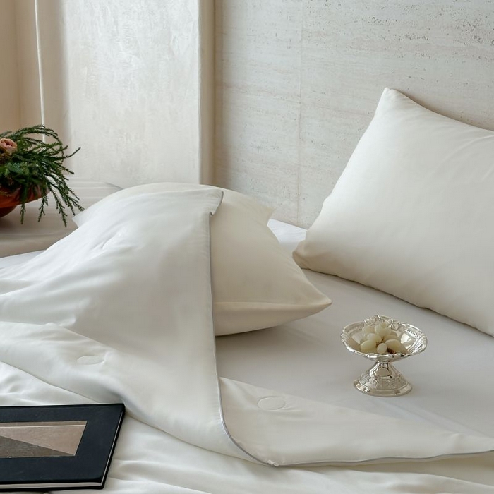 91家纺网 家纺一手货源 找家纺 茧羽世家 2025天丝纯色床笠夏被被子如丝系列 如丝 本白