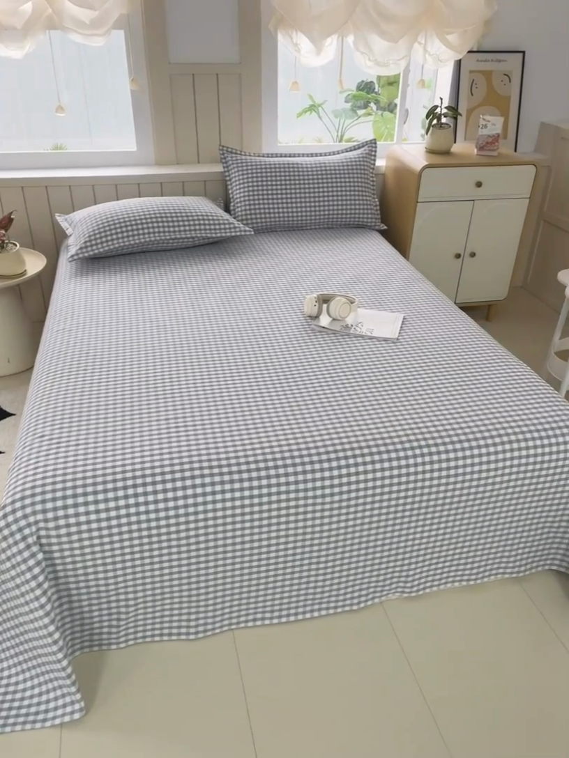 91家纺网 家纺一手货源 找家纺 2025新款全棉色织老粗布单床单 淡墨