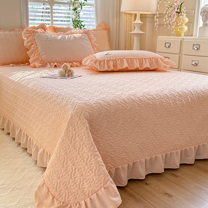 91家纺网 家纺一手货源 找家纺 花香四季家纺 2025新款泡芙小姐双层纱华夫格柔棉夹棉绗缝床盖单件三件四件套 泡芙小姐-玉