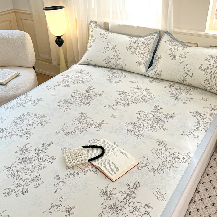 91家纺网 家纺一手货源 找家纺 绒艺席业 2025新款600D冰丝印花数码印花冰藤席赫本风系列 一杯清茶