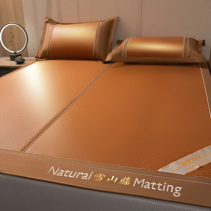 91家纺网 家纺一手货源 找家纺 卡罗兰 2025新款藤席凉席三件套床单床笠黄金藤系列 黄金藤经典咖-床笠