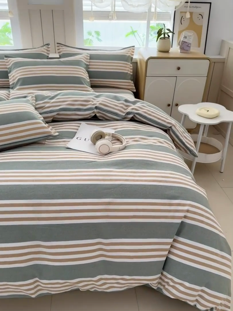 91家纺网 家纺一手货源 找家纺 2025新款全棉色织老粗布四件套 春燕