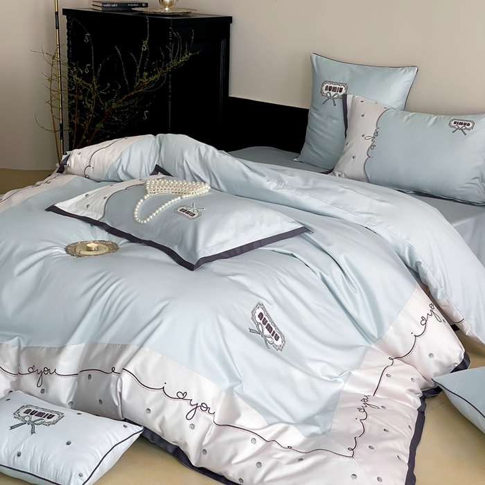 91家纺网 家纺一手货源 找家纺 品家居2025新款高支高密贡缎长绒棉四件套 觅-蓝