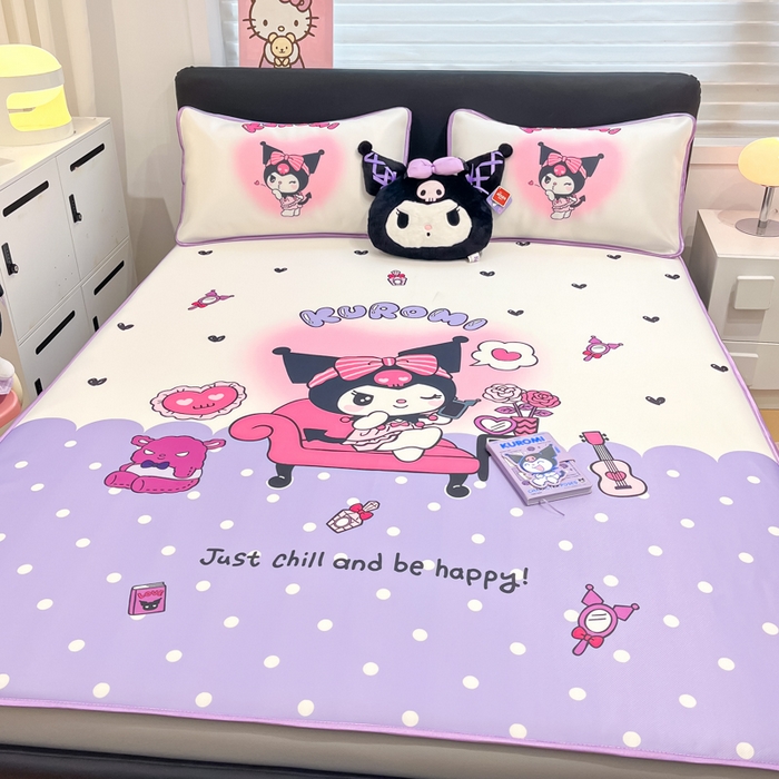 91家纺网 家纺一手货源 找家纺 暮思家居 2025新款正版授权A类大版数码印花三丽鸥可机洗1200D冰丝凉席可组合针织棉夏被四件套床笠款 床笠款-美妆库洛米