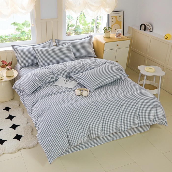 91家纺网 家纺一手货源 找家纺 2025新款全棉色织老粗布四件套 淡墨