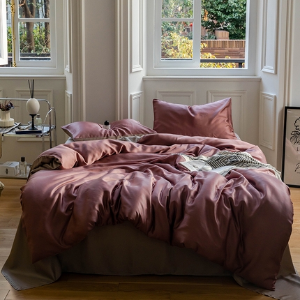 91家纺网 家纺一手货源 找家纺 （总） 禾时 2025新款60支兰精天丝轻奢纯色双拼四件套