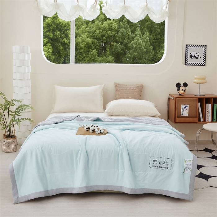 91家纺网 家纺一手货源 找家纺 芊梵 2025新款针织棉花夏被手包边单凉被空调被 棉朵-蓝