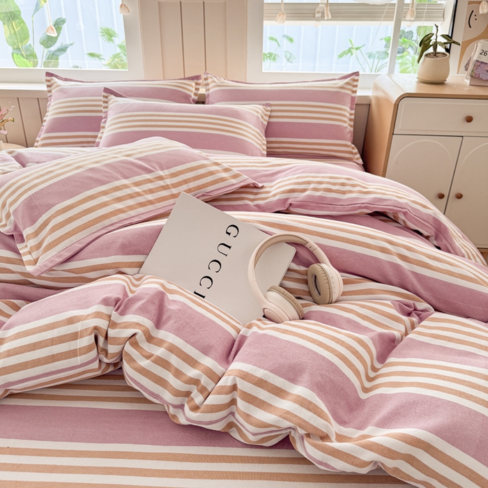 91家纺网 家纺一手货源 找家纺 2025新款全棉色织老粗布四件套 粉恋