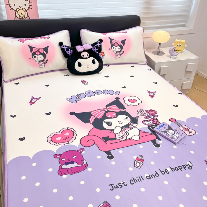 91家纺网 家纺一手货源 找家纺 暮思家居 2025新款正版授权A类大版数码印花三丽鸥可机洗1200D冰丝凉席可组合针织棉夏被四件套床笠款 床笠款-美妆库洛米