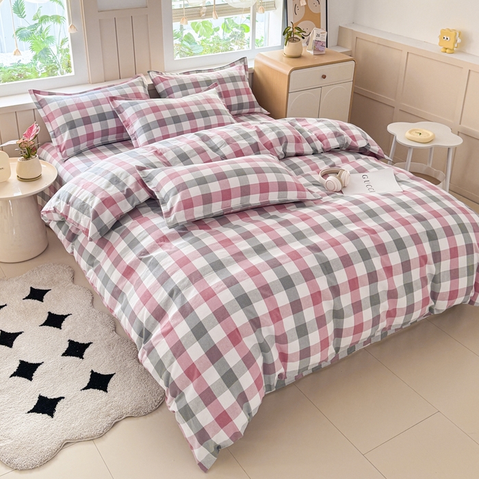 91家纺网 家纺一手货源 找家纺 2025新款全棉色织老粗布四件套 花格